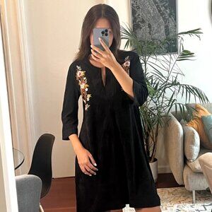 leather mini dress black embroidered floral size XS